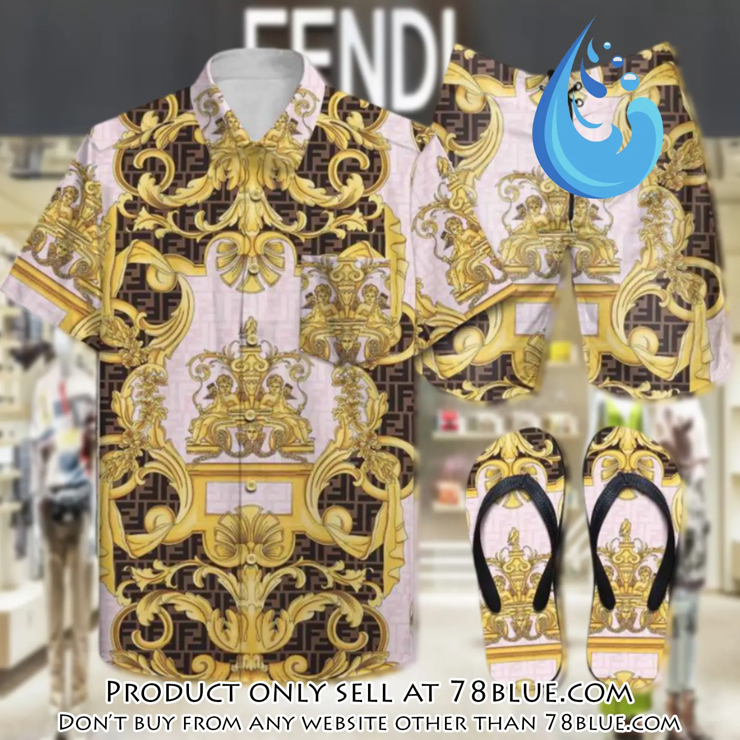 Fendi summer outfitsace flip flops and combo hawaii shirt shorts luxury brand summer outfit hsf318 78b1114765